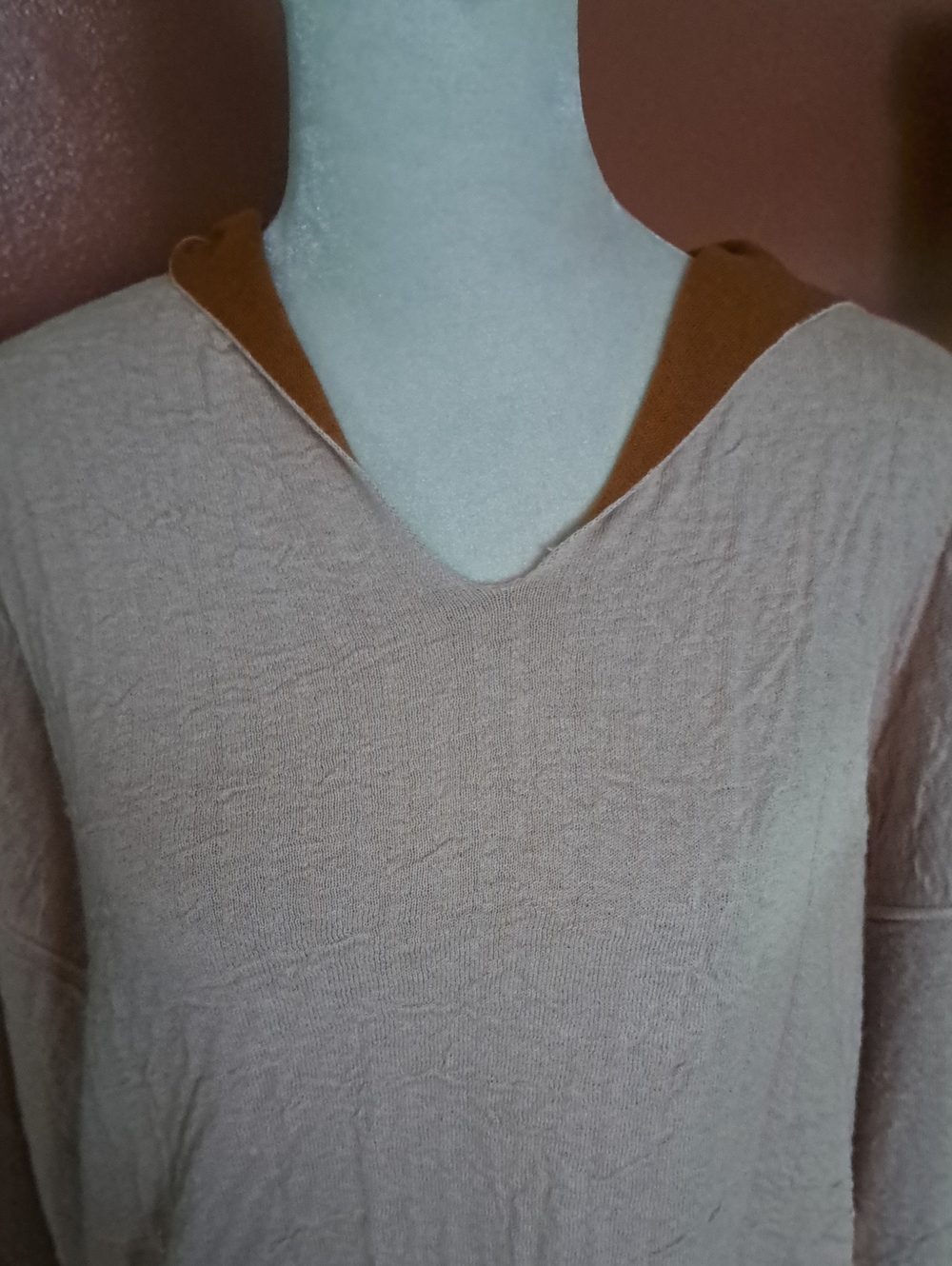 J. Jill Two-Tone V-Neck Hoodie in Light Brown and Camel
